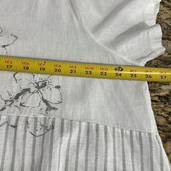 Kaktus Short Sleeve Linen Cotton Blend Floral Print Blouse Top Size M - Picture 6 of 7